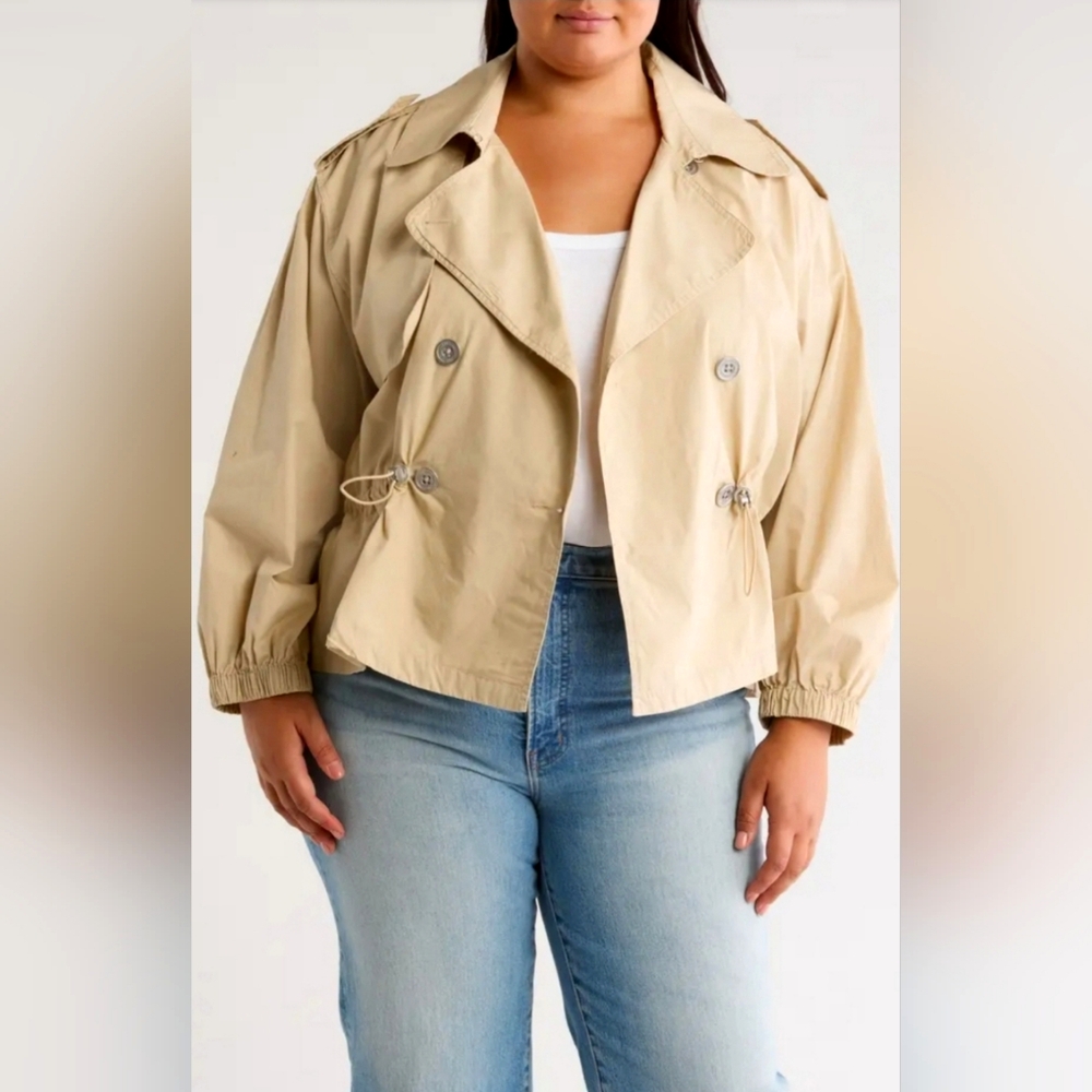 DKNY Cropped Cotton Poplin Trench Coat NWT Sz 1X